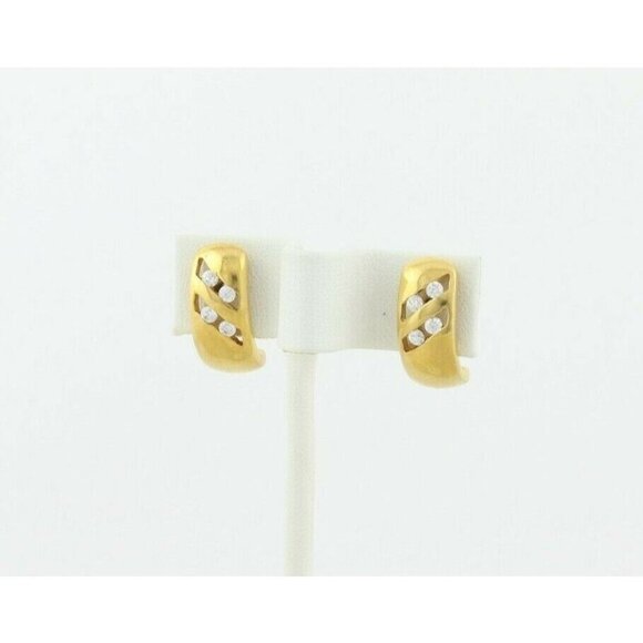 Gold Over Sterling Silver CZ Earrings J Hoop Earrings - Picture 4 of 8
